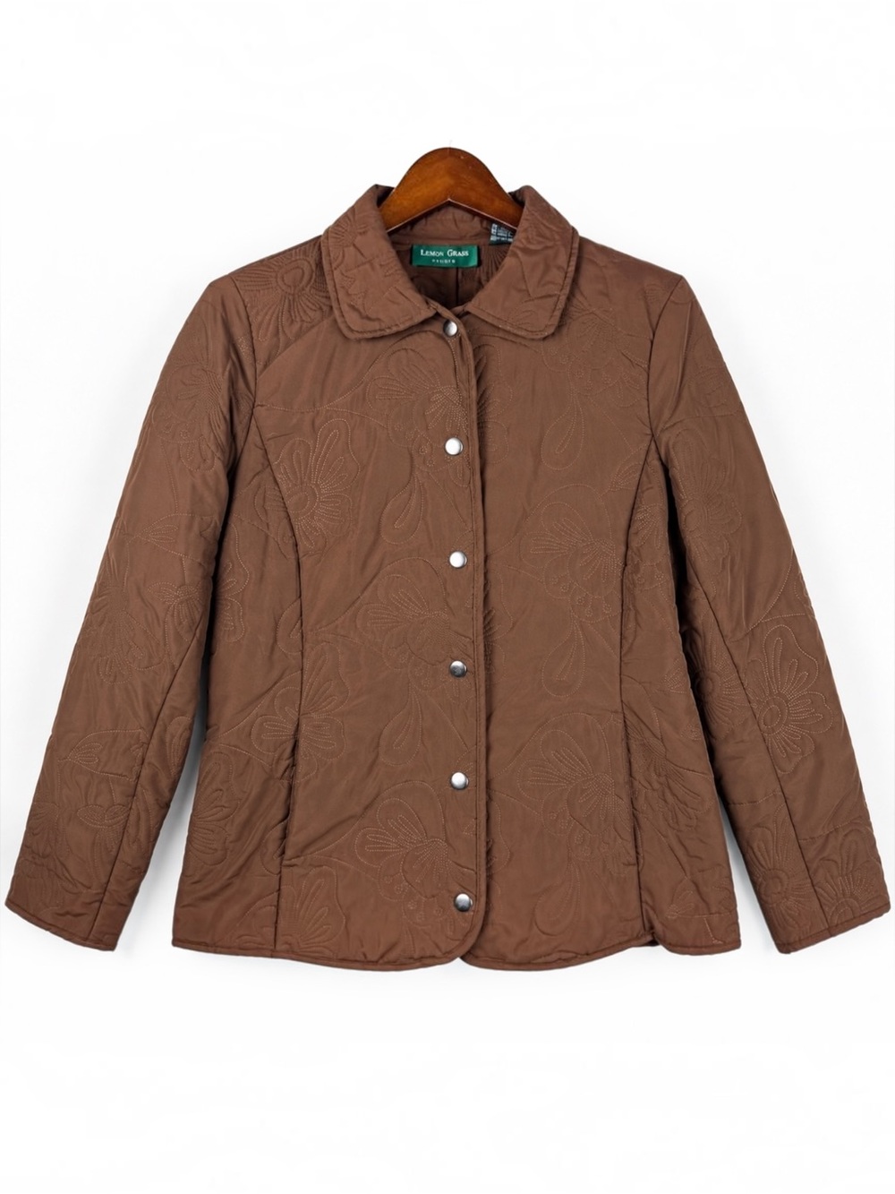Lemon Grass Studio Brown Floral Quilted Snap Jacket M